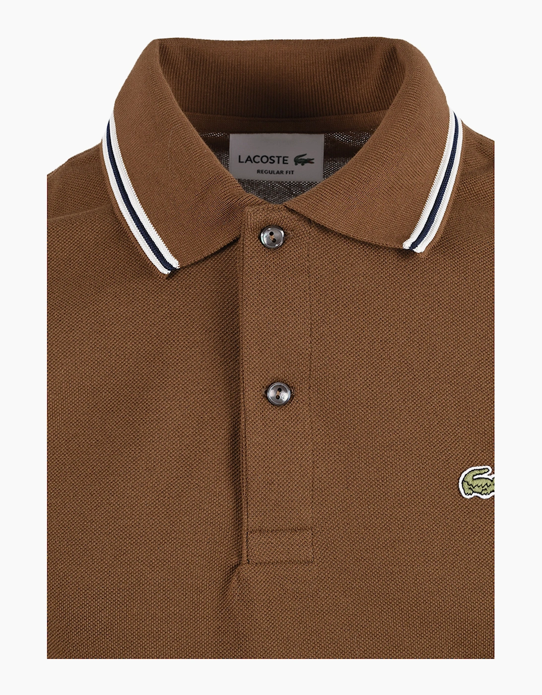 LACOSTE SHORT SLEEVED RIBBED COLLAR POLO BROWN