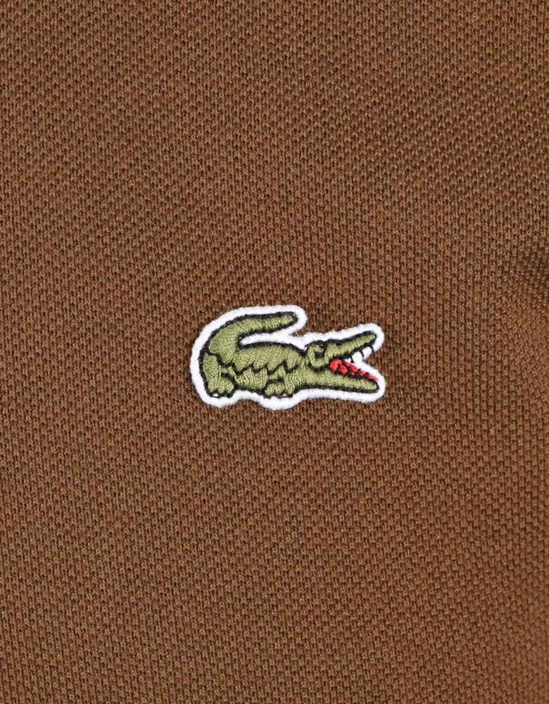 LACOSTE SHORT SLEEVED RIBBED COLLAR POLO BROWN