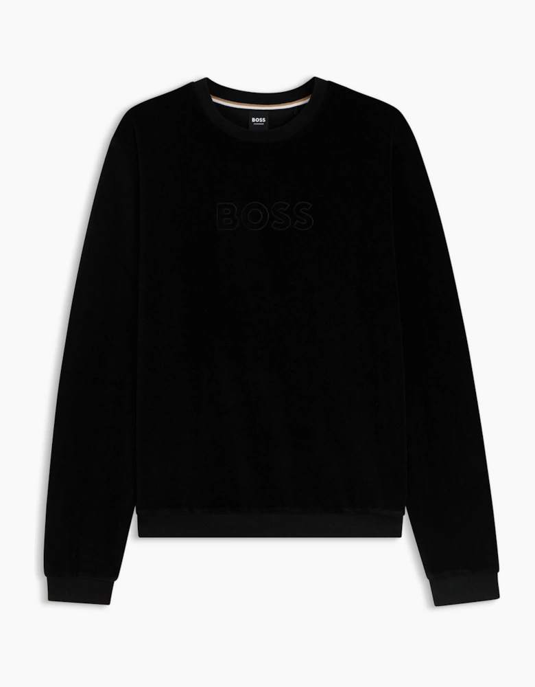 Velour Wordmark Crew Neck Long Sleeve Sweatshirt