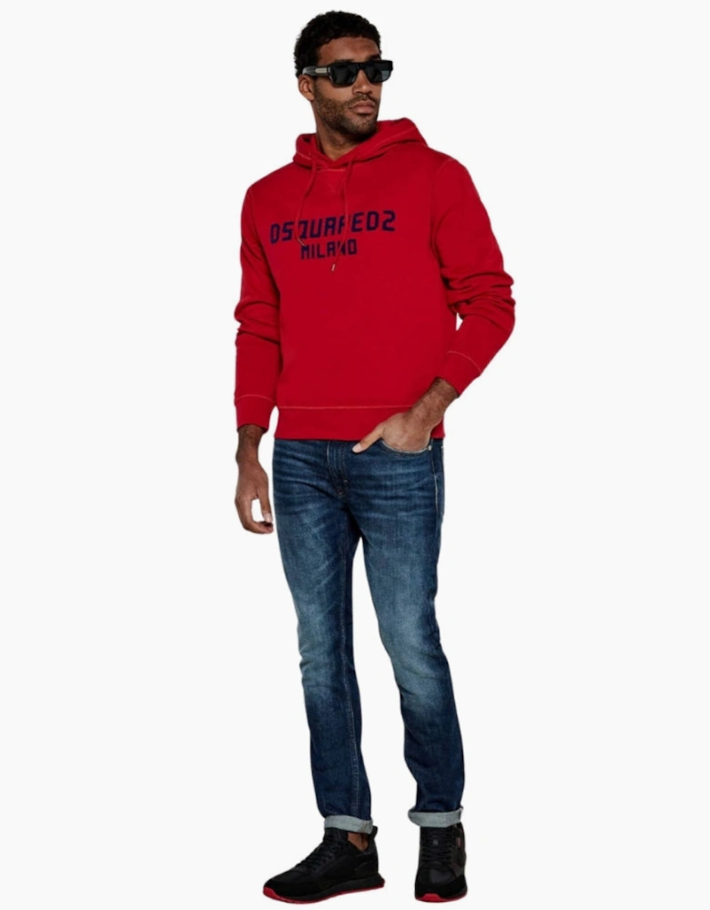 Dsquared2 Milano Flocked Logo Hoodie in Red