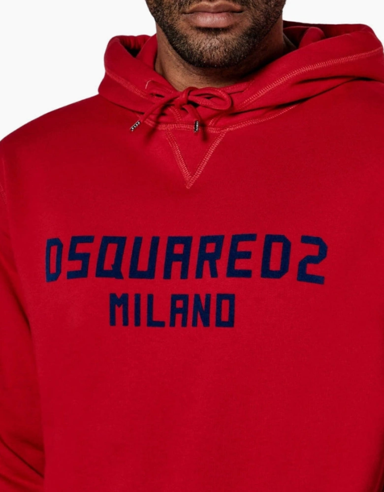 Dsquared2 Milano Flocked Logo Hoodie in Red
