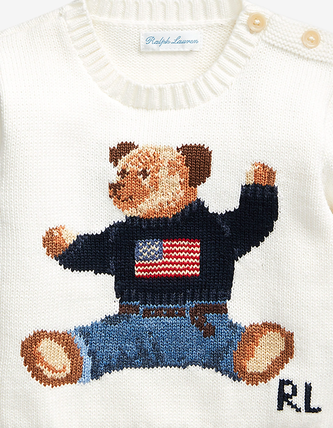 Ralph Lauren Baby Boys Ivory Bear Sweater