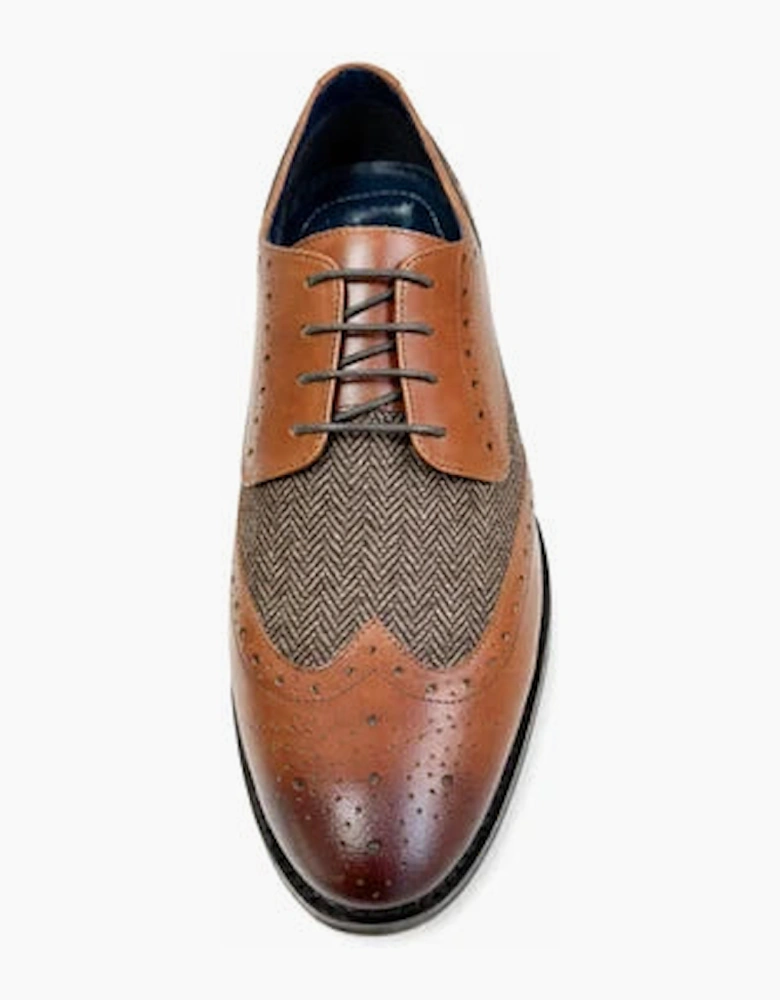 Front London Chester II Brogue Shoes - Tan & Herringbone Tweed