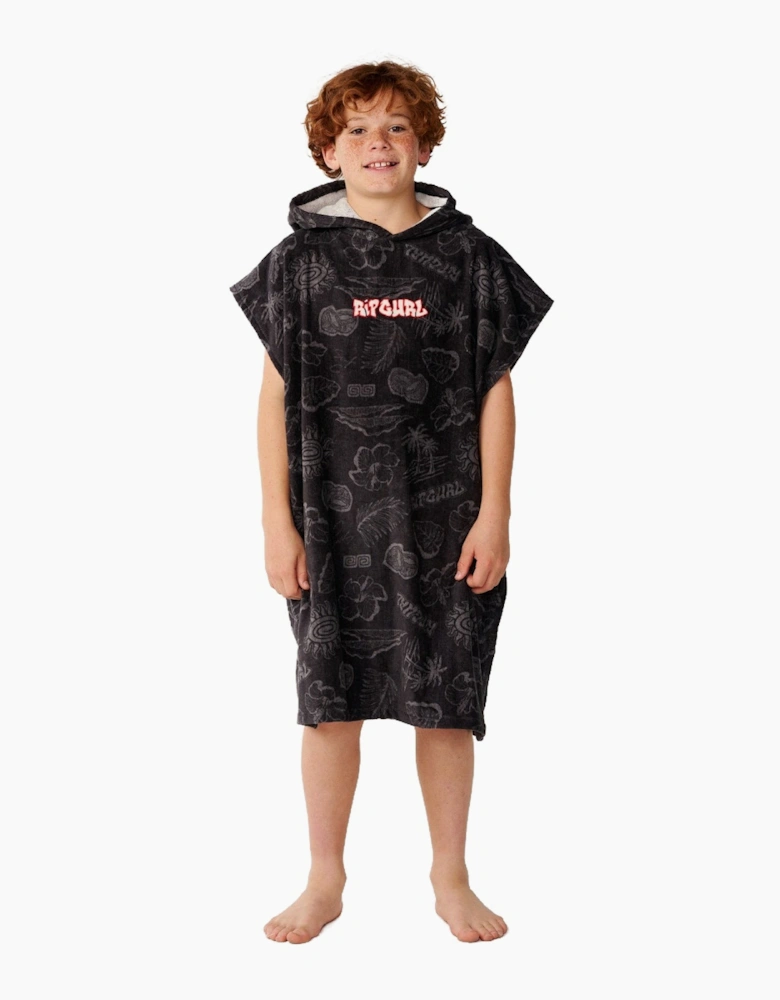 Rip Curl Kids Sessions Hooded Towel Poncho - Washed Black - L