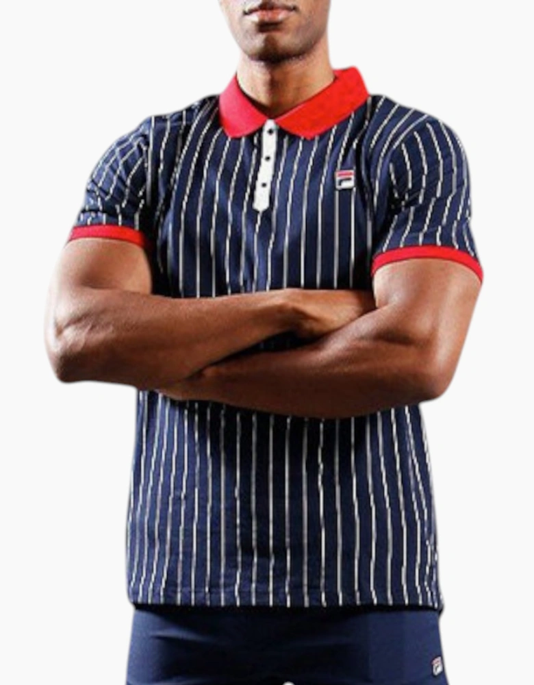 FILA Mens Polo Shirt Short Sleeve Vintage Striped Summer Cotton Sports Golf Tee