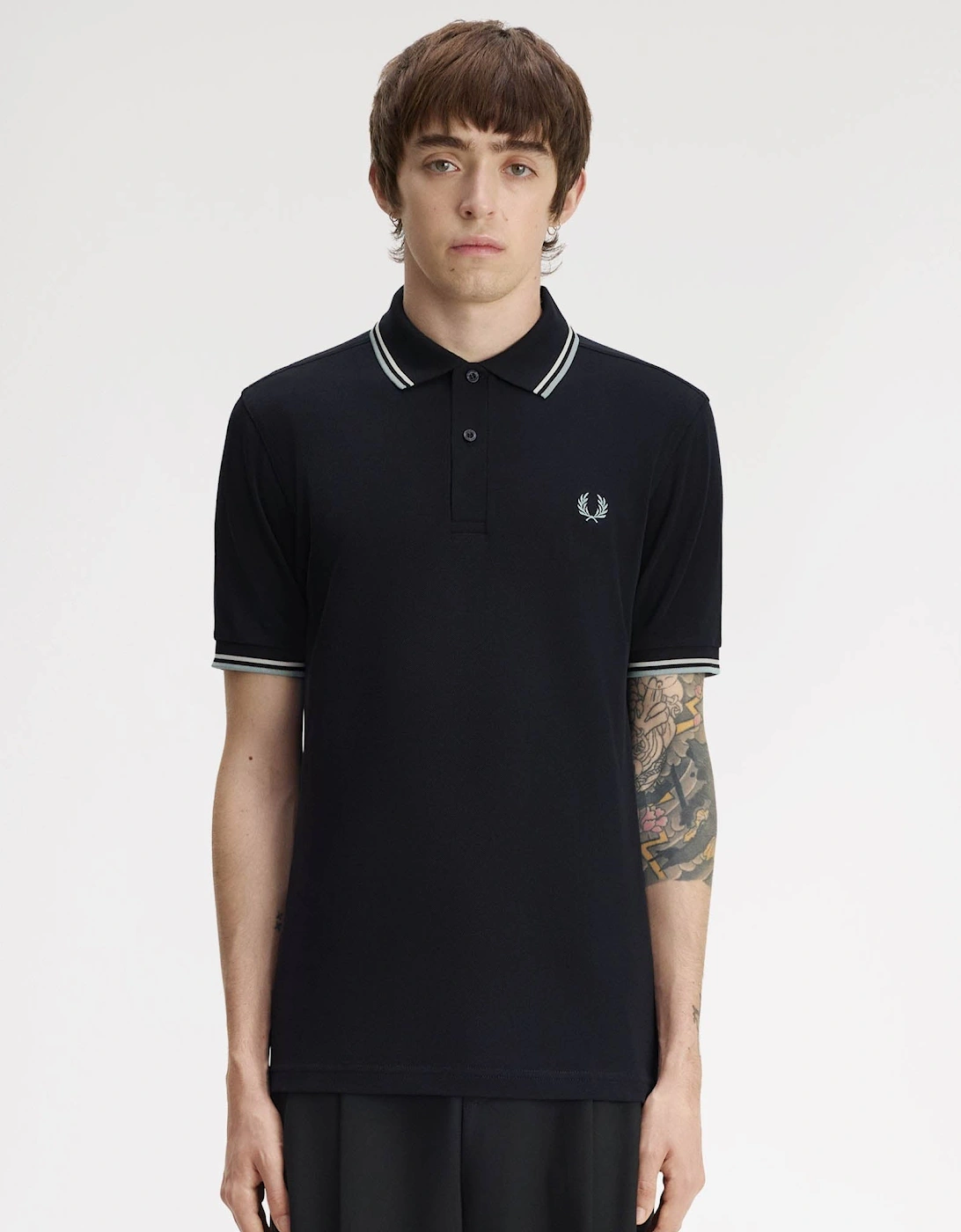 Fred Perry Men's Fred Perry Mens Twin Tipped Signature Polo Shirt - Navy/Ecru/Silver Blue 74C - Black