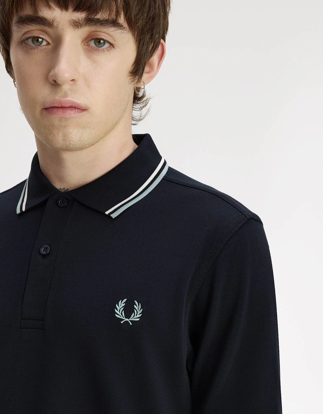 Fred Perry Mens Twin Tipped Signature Polo Shirt - Navy/Ecru/Silver Blue 74C