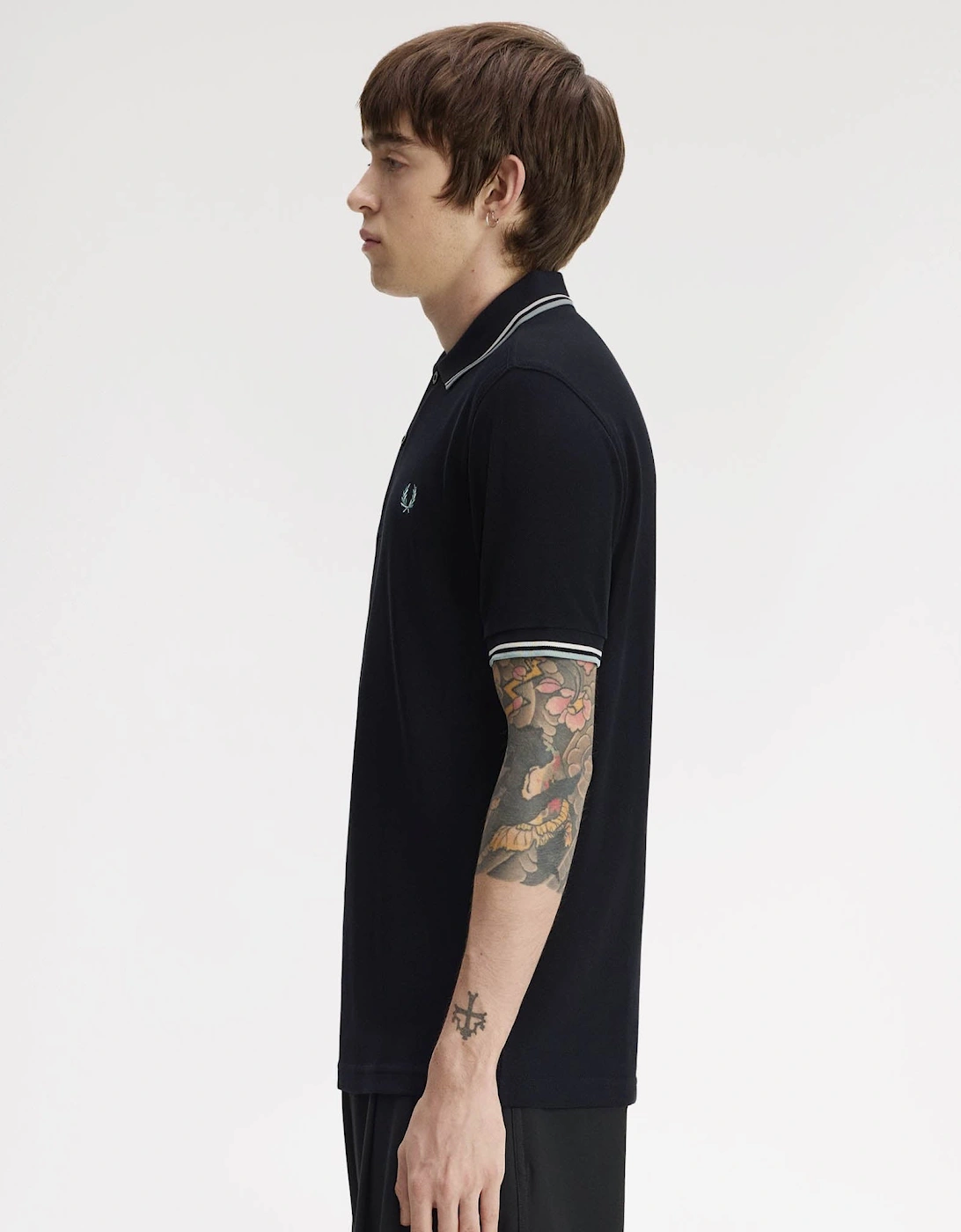 Fred Perry Mens Twin Tipped Signature Polo Shirt - Navy/Ecru/Silver Blue 74C