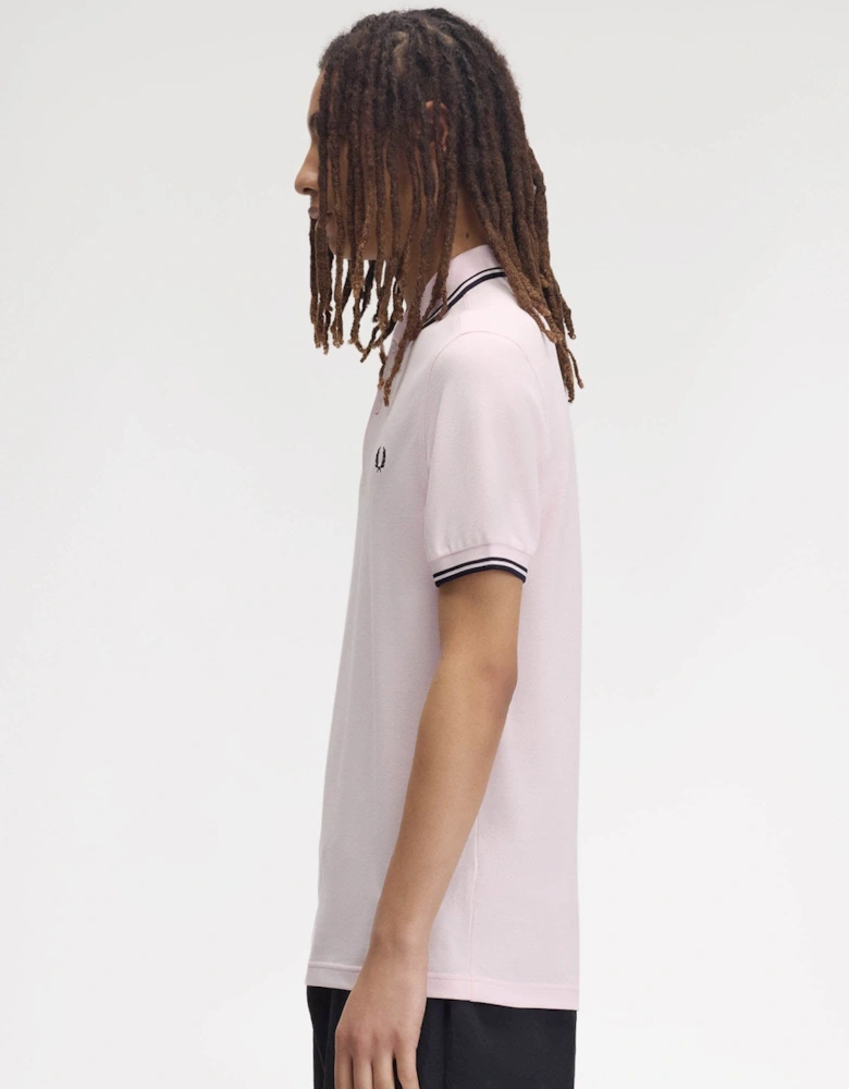Fred Perry Mens Twin Tipped Signature Polo Shirt - Iced Pink/Navy/Navy 82C