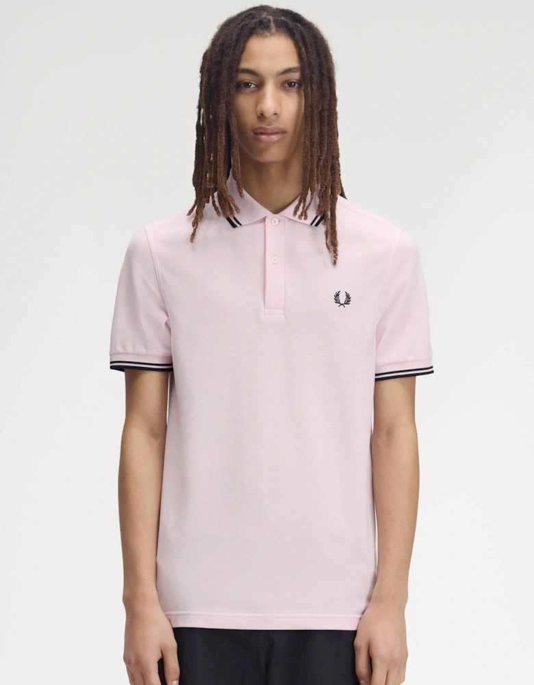Fred Perry Mens Twin Tipped Signature Polo Shirt - Iced Pink/Navy/Navy 82C