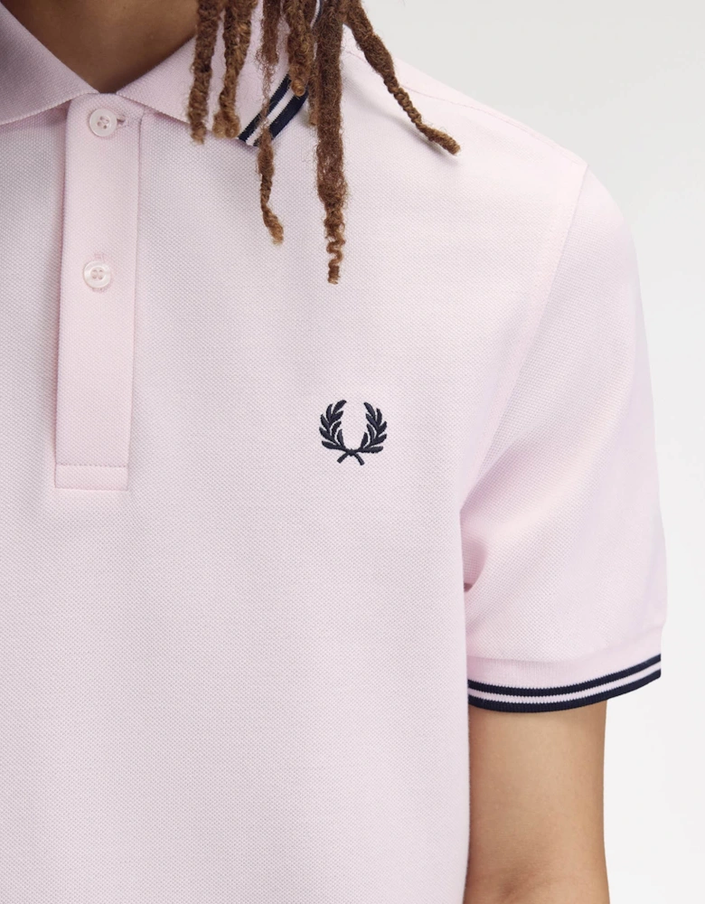 Fred Perry Mens Twin Tipped Signature Polo Shirt - Iced Pink/Navy/Navy 82C