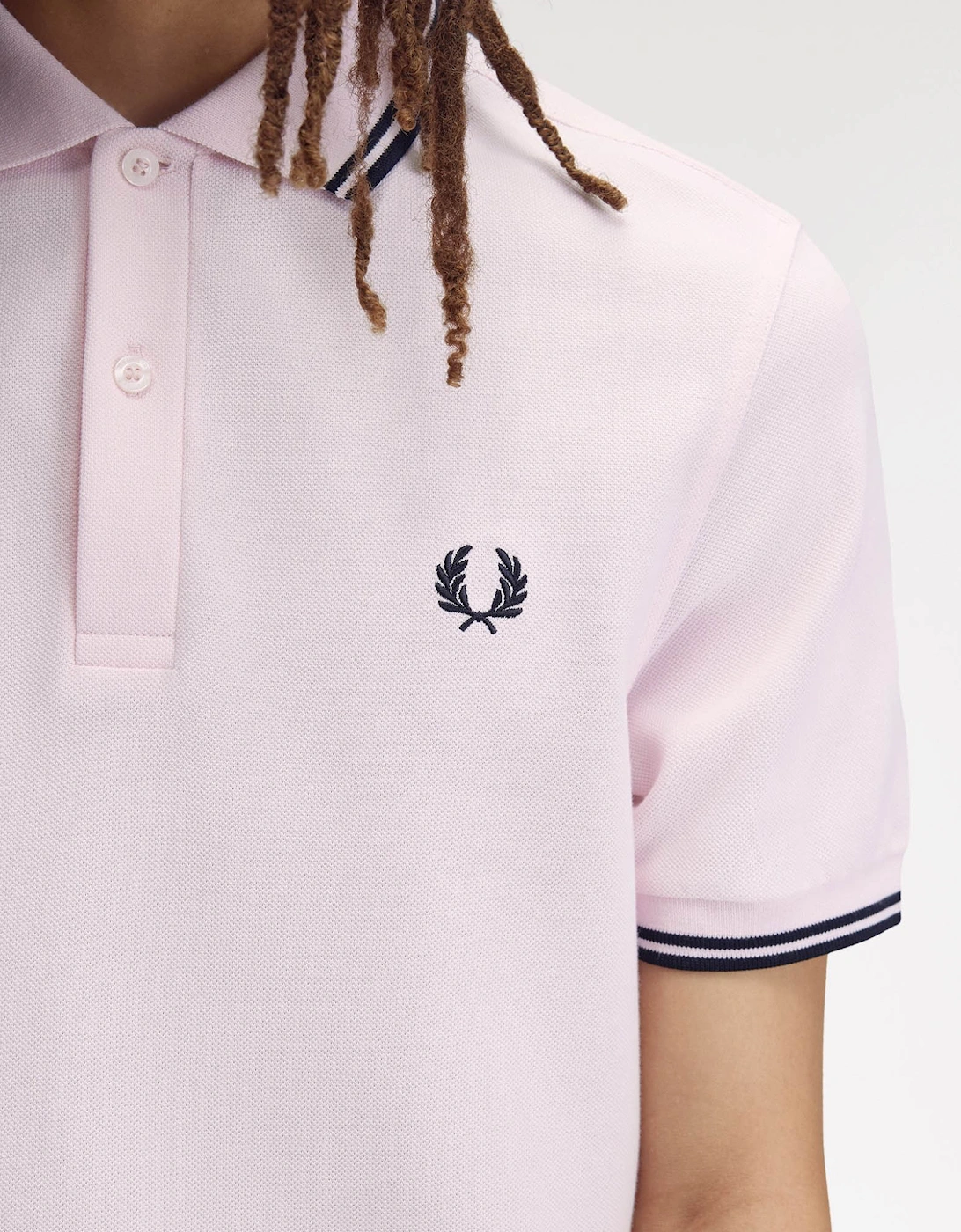 Fred Perry Mens Twin Tipped Signature Polo Shirt - Iced Pink/Navy/Navy 82C