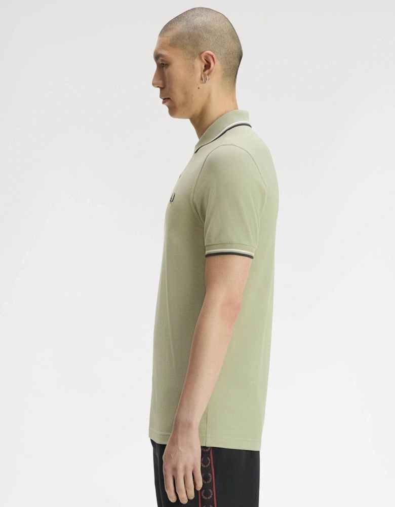 Fred Perry Mens Twin Tipped Signature Polo Shirt - Seagrass/Ecru/Dark Airforce 76C