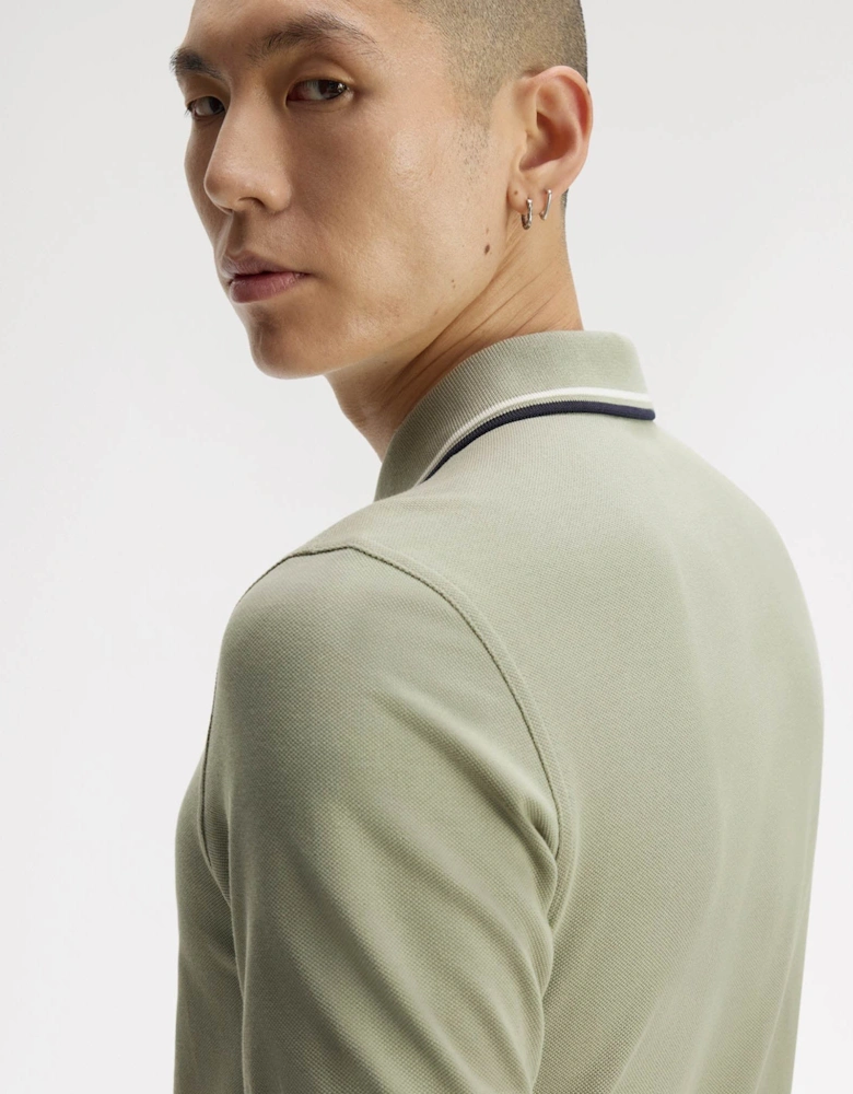Fred Perry Mens Twin Tipped Signature Polo Shirt - Seagrass/Ecru/Dark Airforce 76C