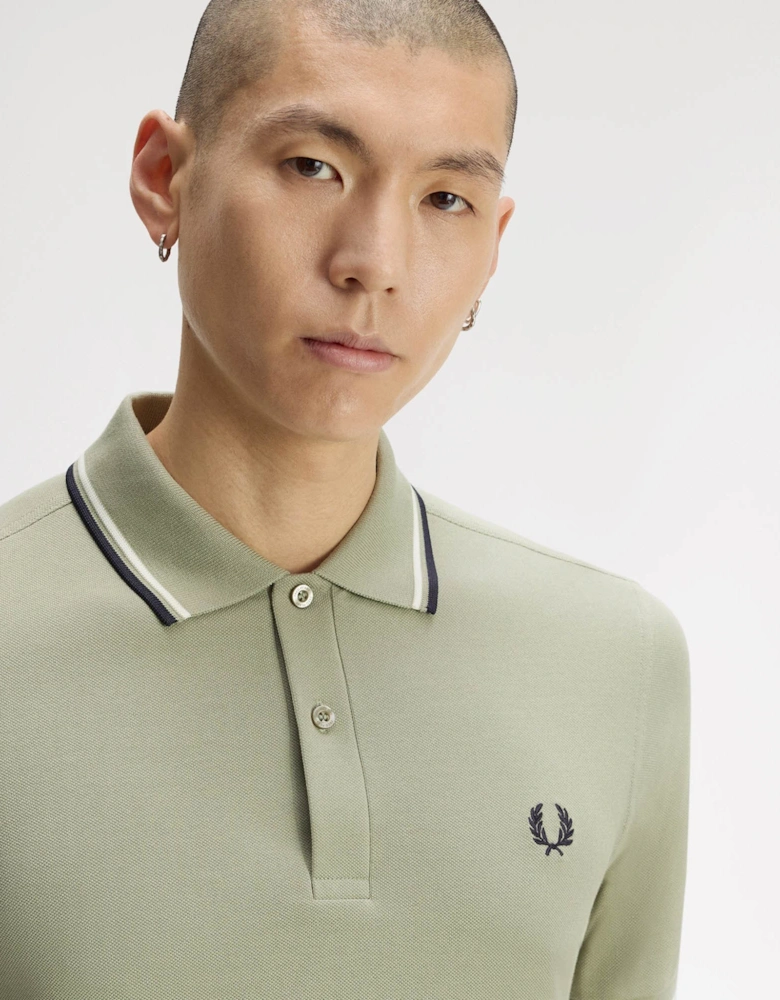 Fred Perry Mens Twin Tipped Signature Polo Shirt - Seagrass/Ecru/Dark Airforce 76C