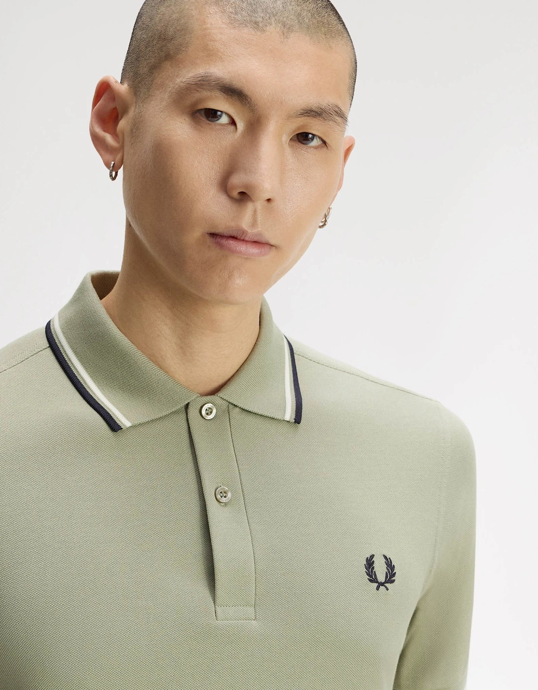 Fred Perry Mens Twin Tipped Signature Polo Shirt - Seagrass/Ecru/Dark Airforce 76C