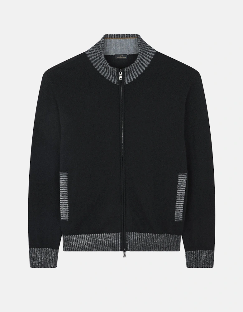 Pure Wool Full Zip Sweater Black