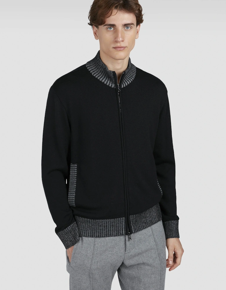 Pure Wool Full Zip Sweater Black