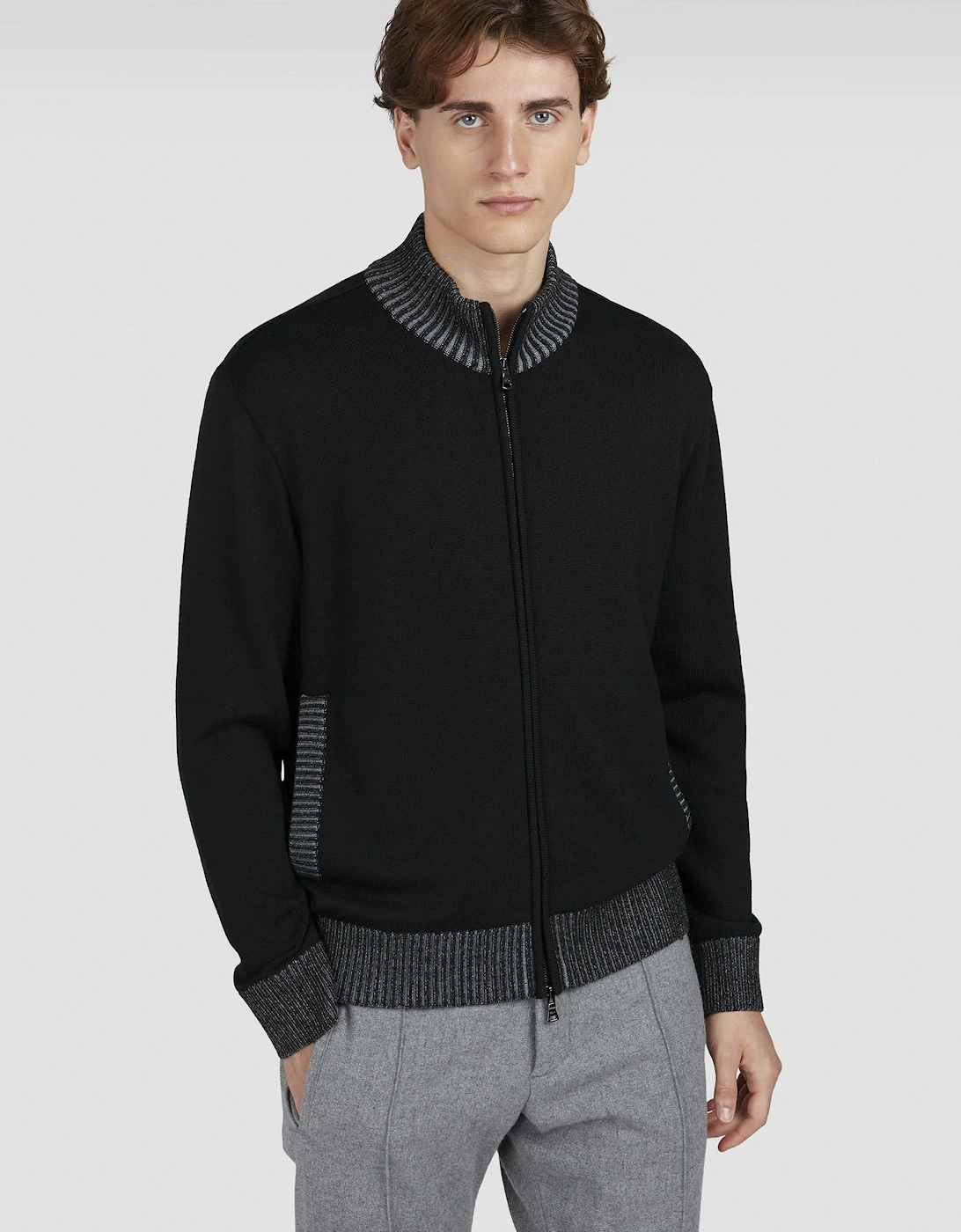Pure Wool Full Zip Sweater Black
