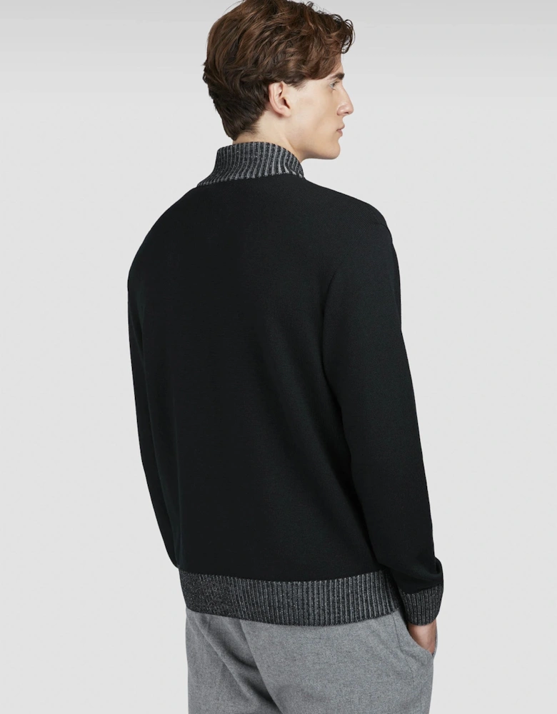 Pure Wool Full Zip Sweater Black