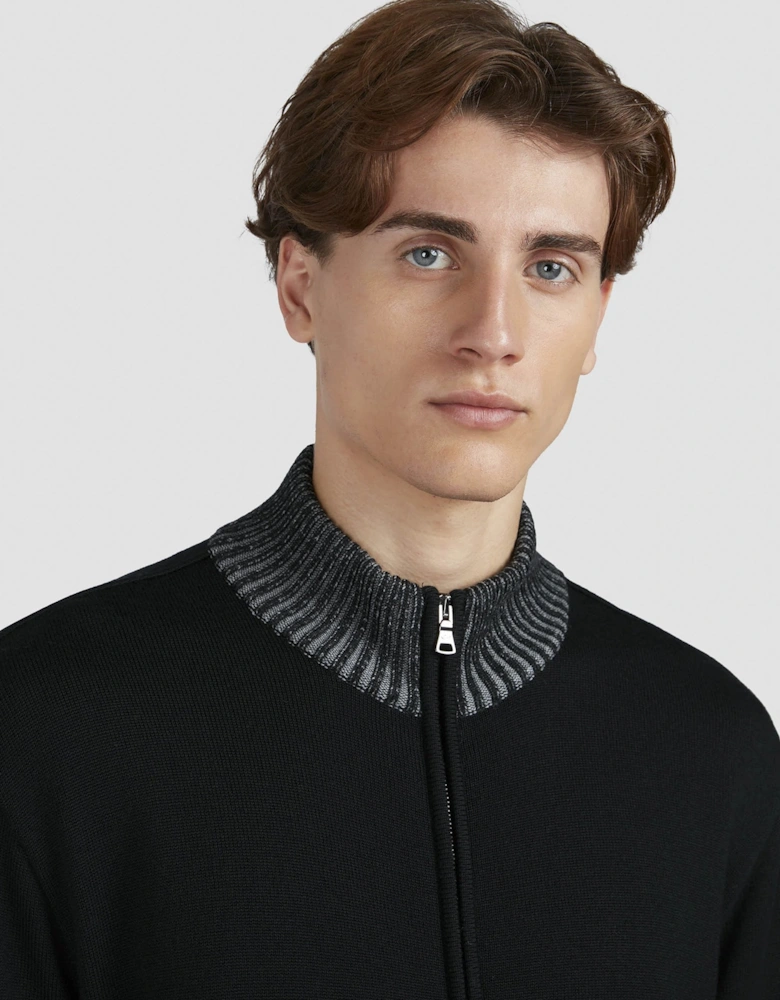 Pure Wool Full Zip Sweater Black