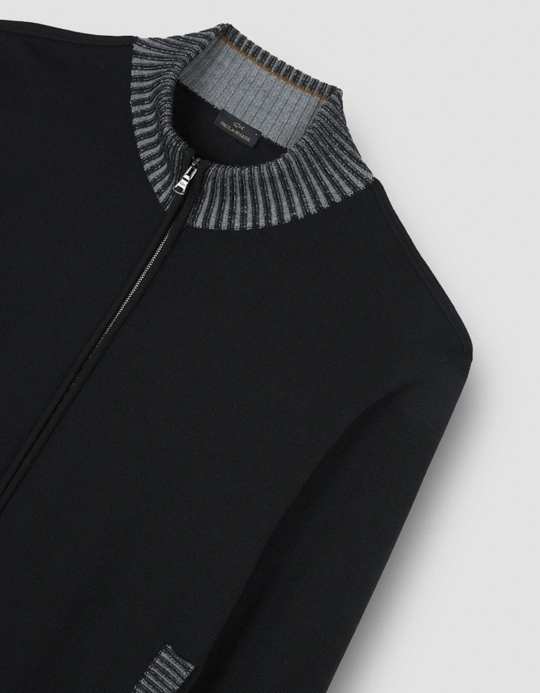 Pure Wool Full Zip Sweater Black