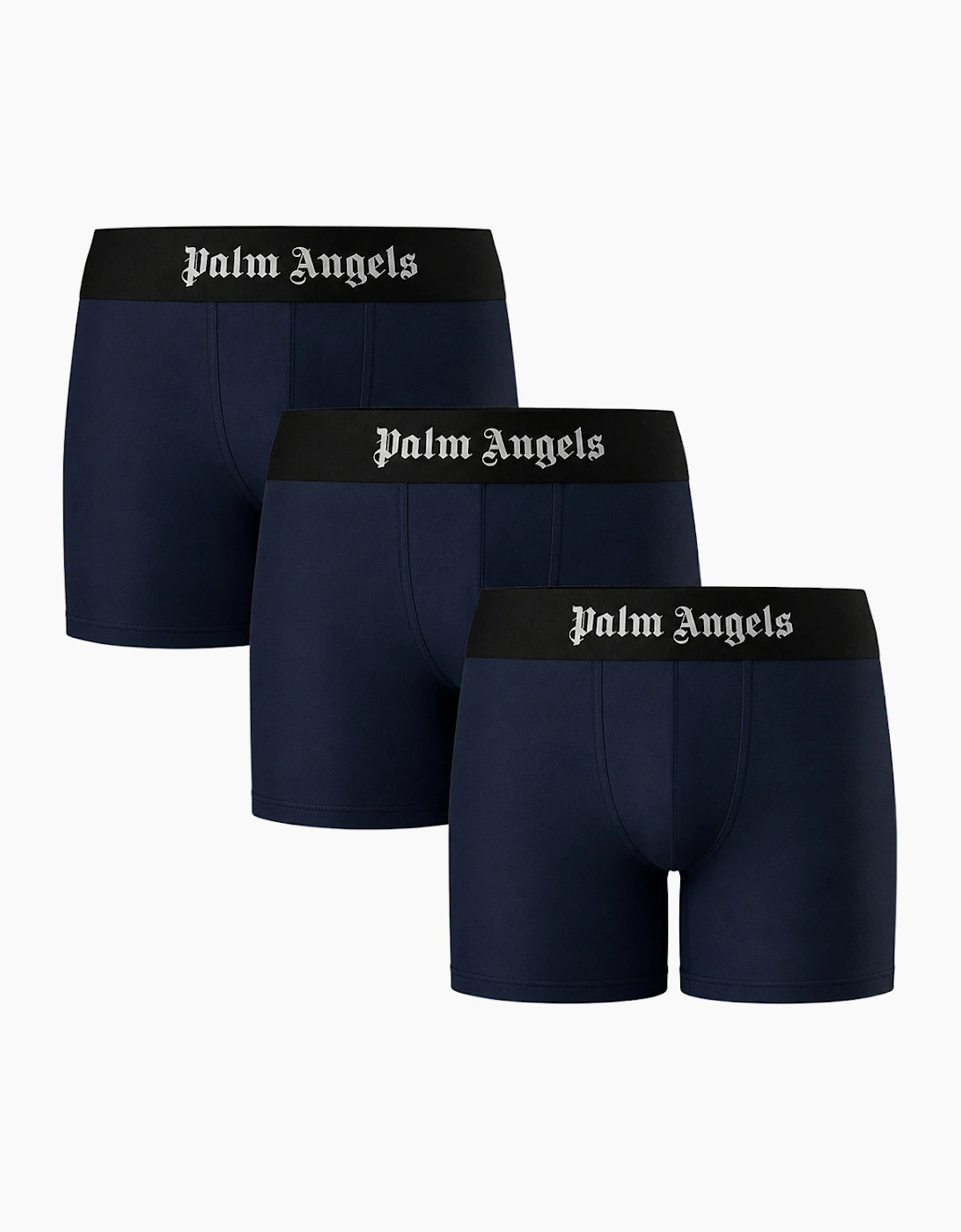 Palm Angels Men's Palm Angels Tri-Pack Navy Blue Long Trunk Boxer Shorts - Black