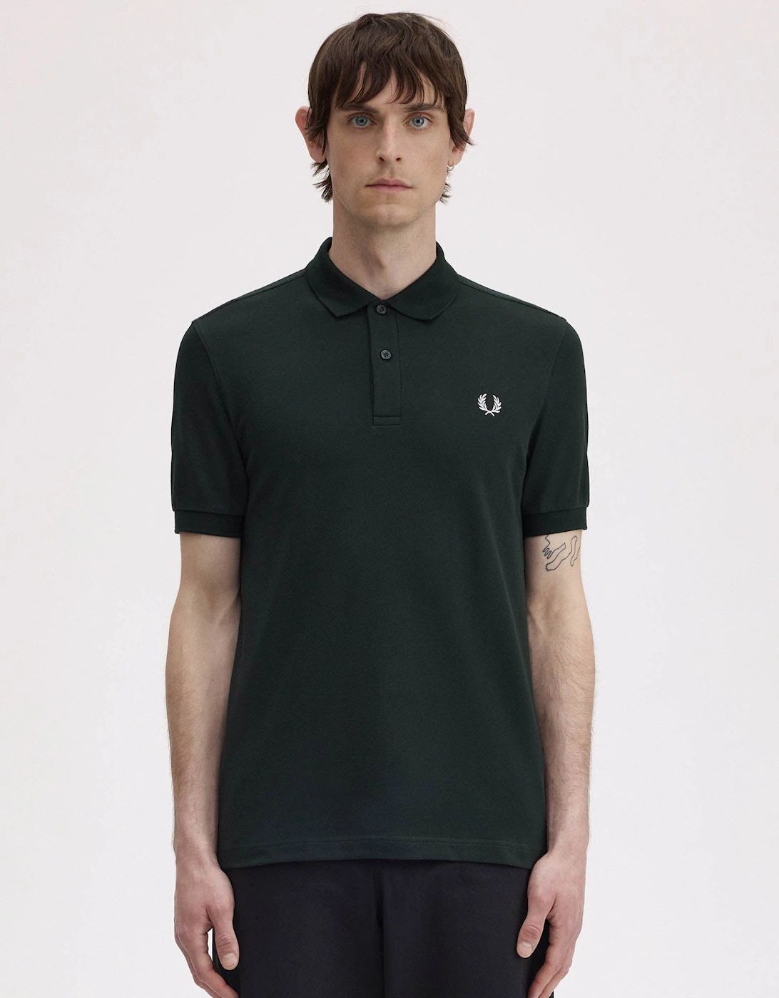 Fred Perry Mens Plain Signature Polo Shirt - Night Green/Snow White T50, 4 of 3