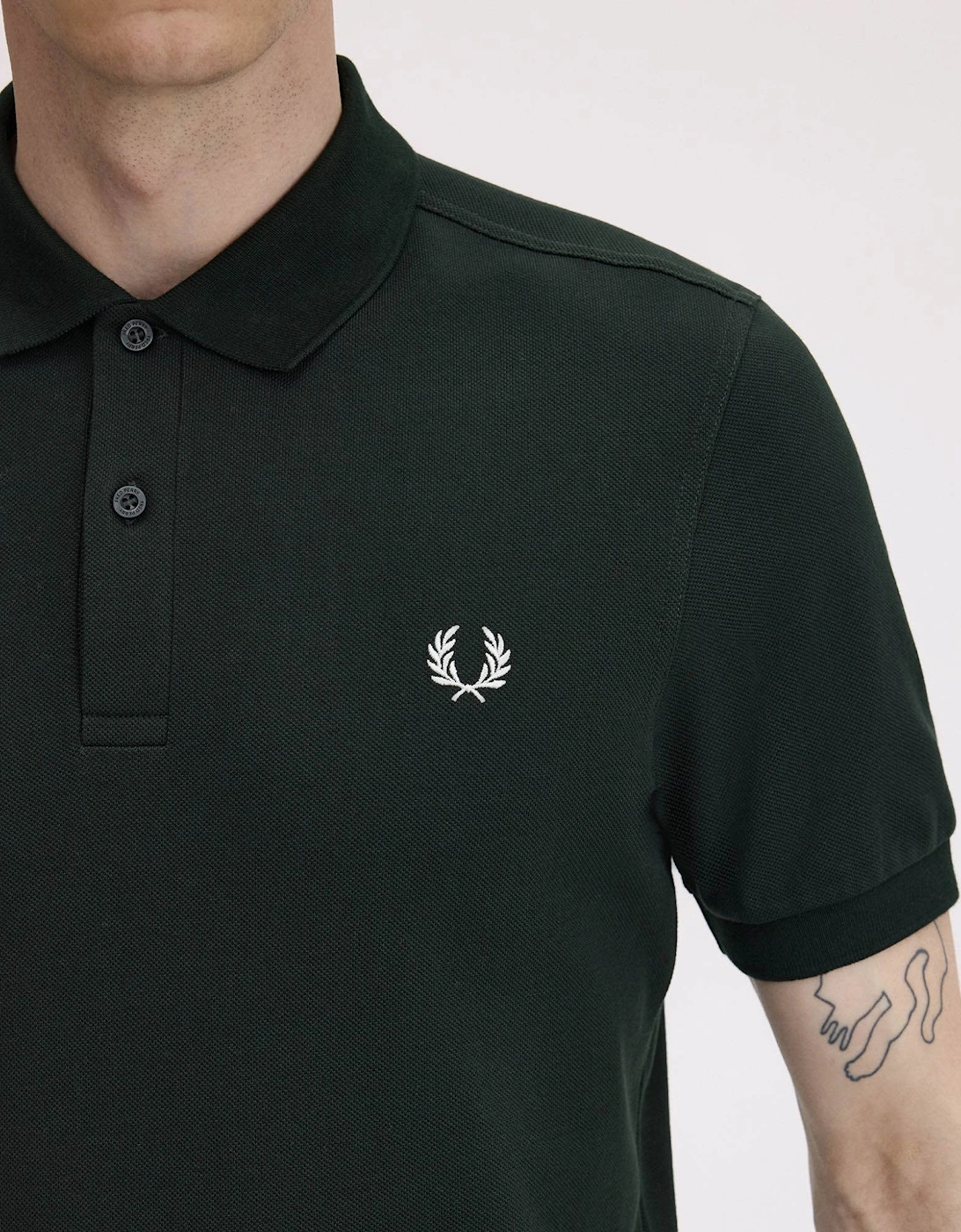Fred Perry Mens Plain Signature Polo Shirt - Night Green/Snow White T50