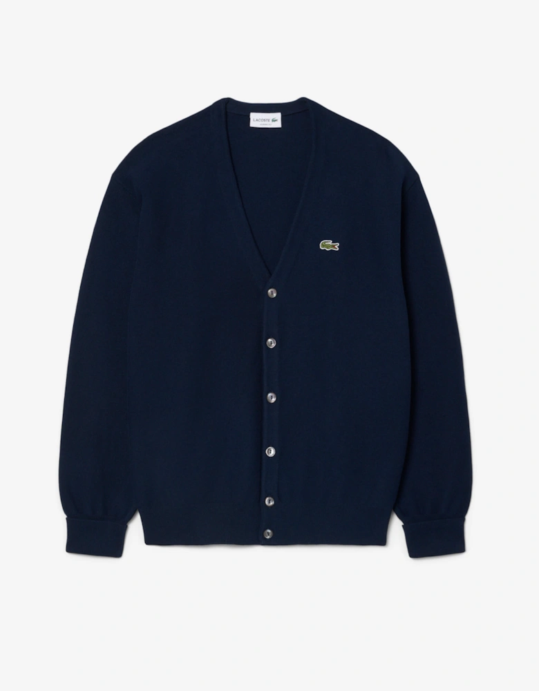 Lacoste Mens V-Neck Cotton Knit Cardigan - Blue Marine 166