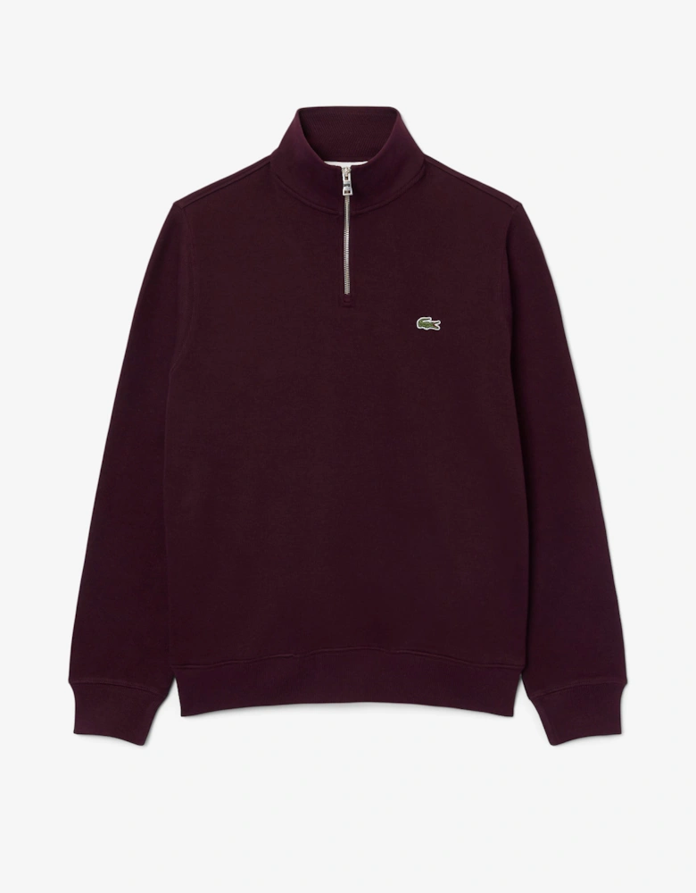Lacoste Mens Zippered Stand-Up Collar Cotton Sweatshirt - Chestnut Brown 3KE
