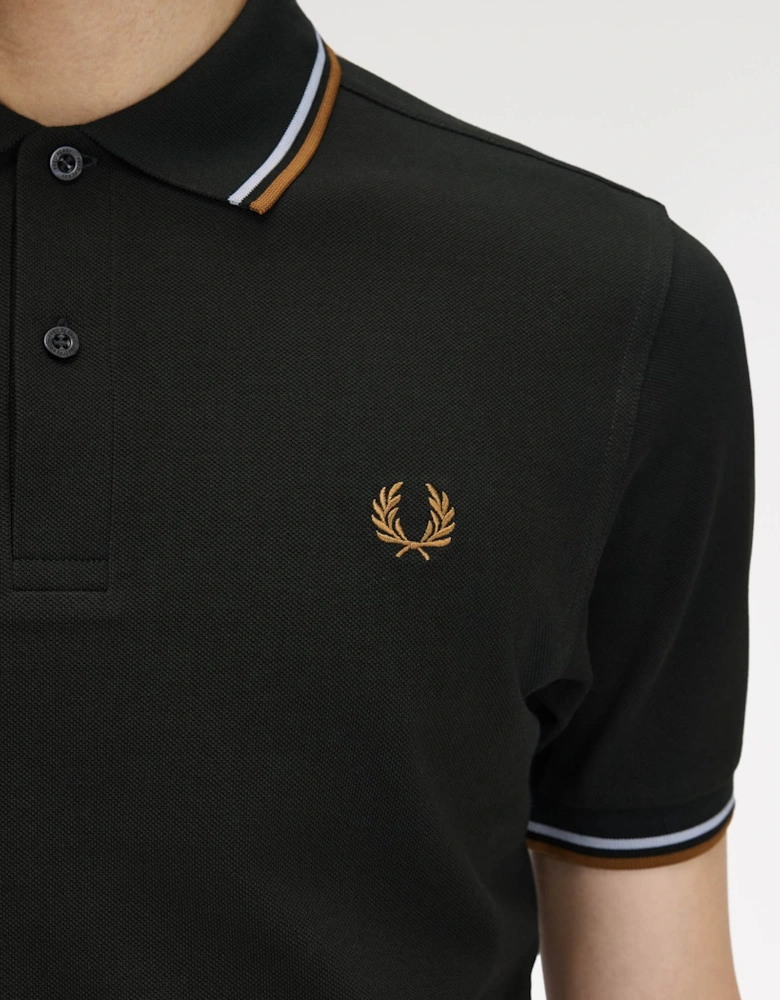 Fred Perry Mens Twin Tipped Signature Polo Shirt - Night Green/Dusk Blue/Dark Caramel 78C