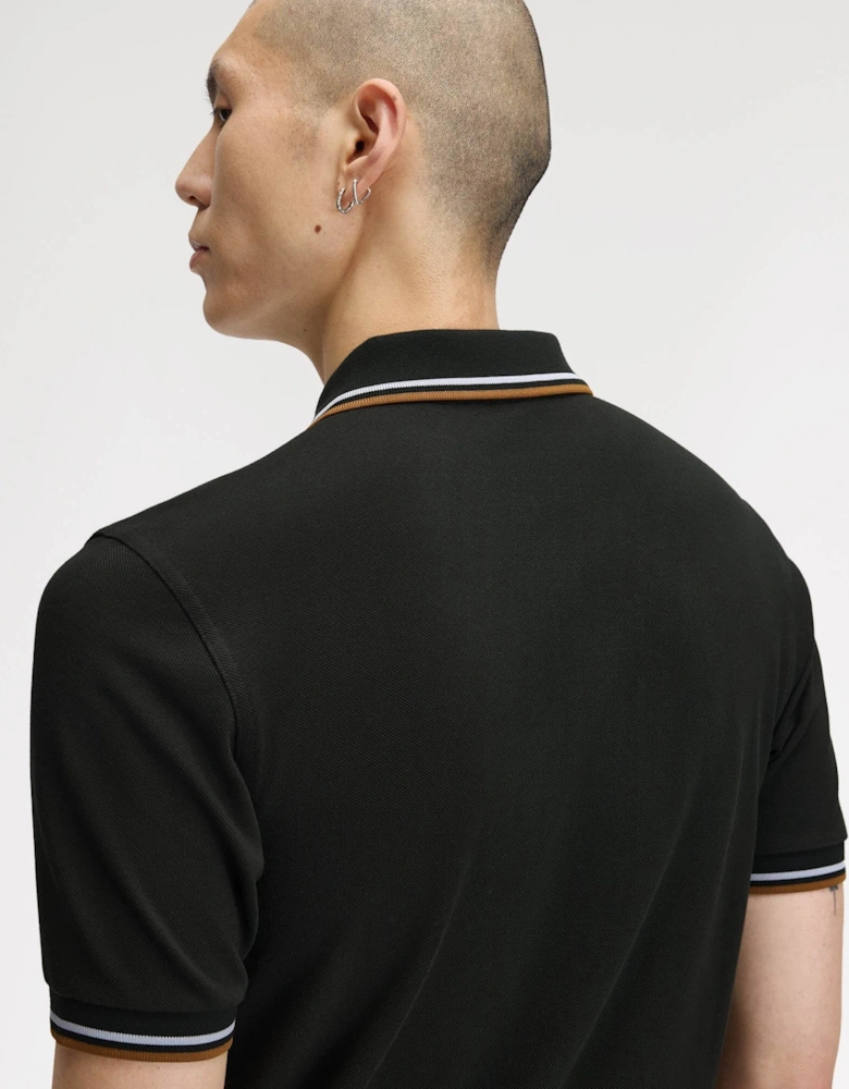 Fred Perry Mens Twin Tipped Signature Polo Shirt - Night Green/Dusk Blue/Dark Caramel 78C