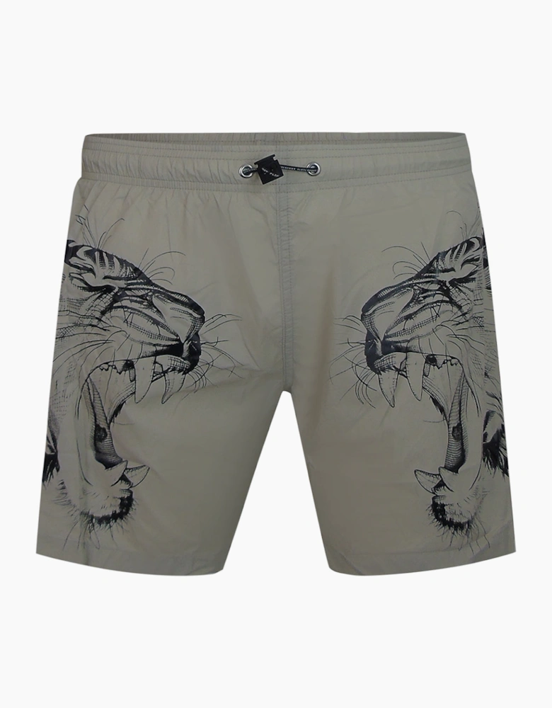Plein Sport Double Tiger Logo Beige Swim Shorts