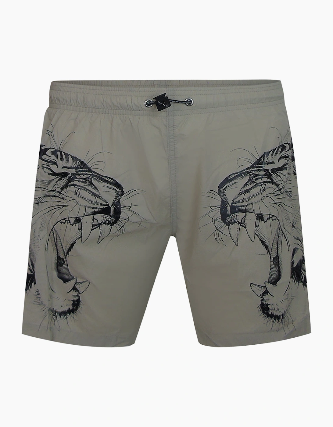 Philipp Plein Men's Plein Sport Double Tiger Logo Beige Swim Shorts - Tan