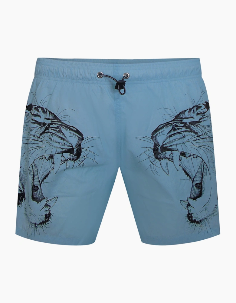 Plein Sport Double Tiger Logo Pastel Blue Swim Shorts