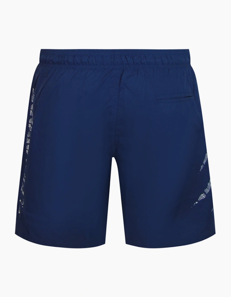 Plein Sport Scratch Logo Long Navy Blue Swim Shorts