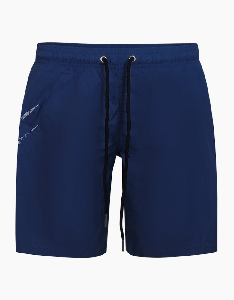 Plein Sport Scratch Logo Long Navy Blue Swim Shorts
