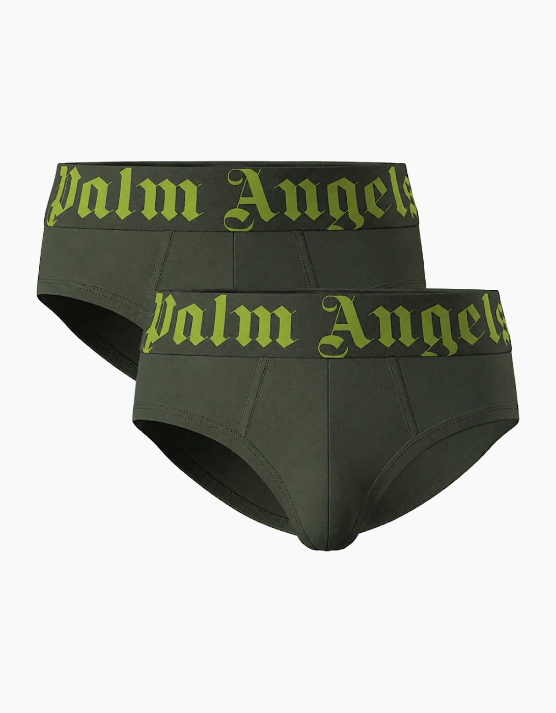 Palm Angels Men's Palm Angels Two-Pack Contrast Logo Military Green Briefs - Black