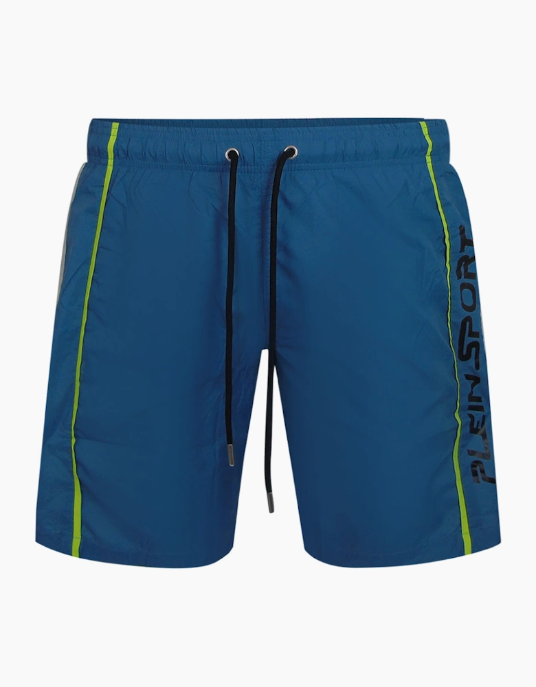Plein Sport Vertical Logo Long Boardshort Light Blue Swim Shorts