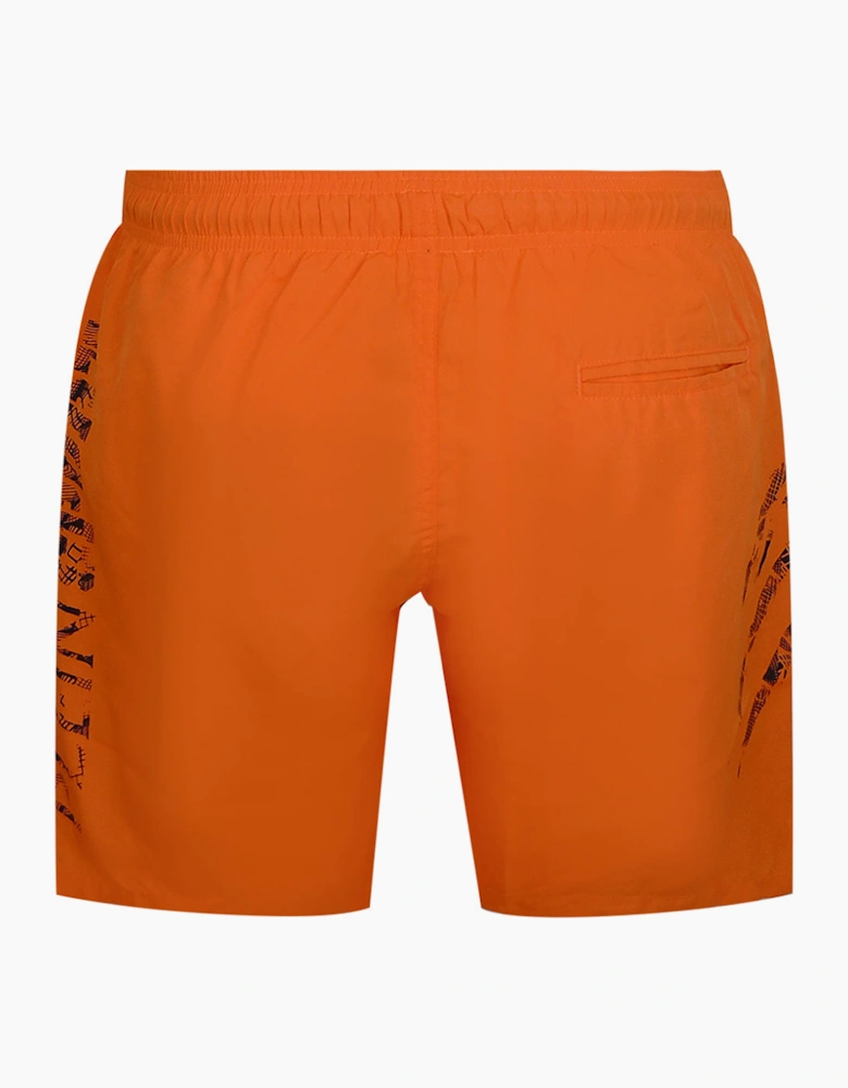Plein Sport Scratch Logo Long Orange Swim Shorts