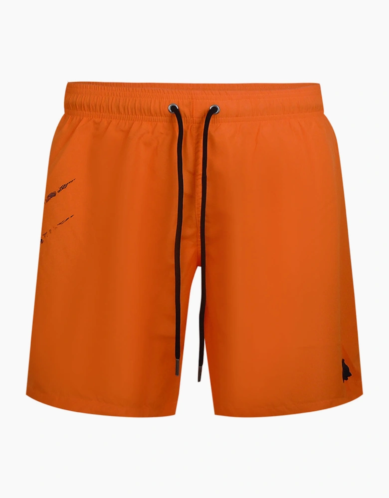 Plein Sport Scratch Logo Long Orange Swim Shorts