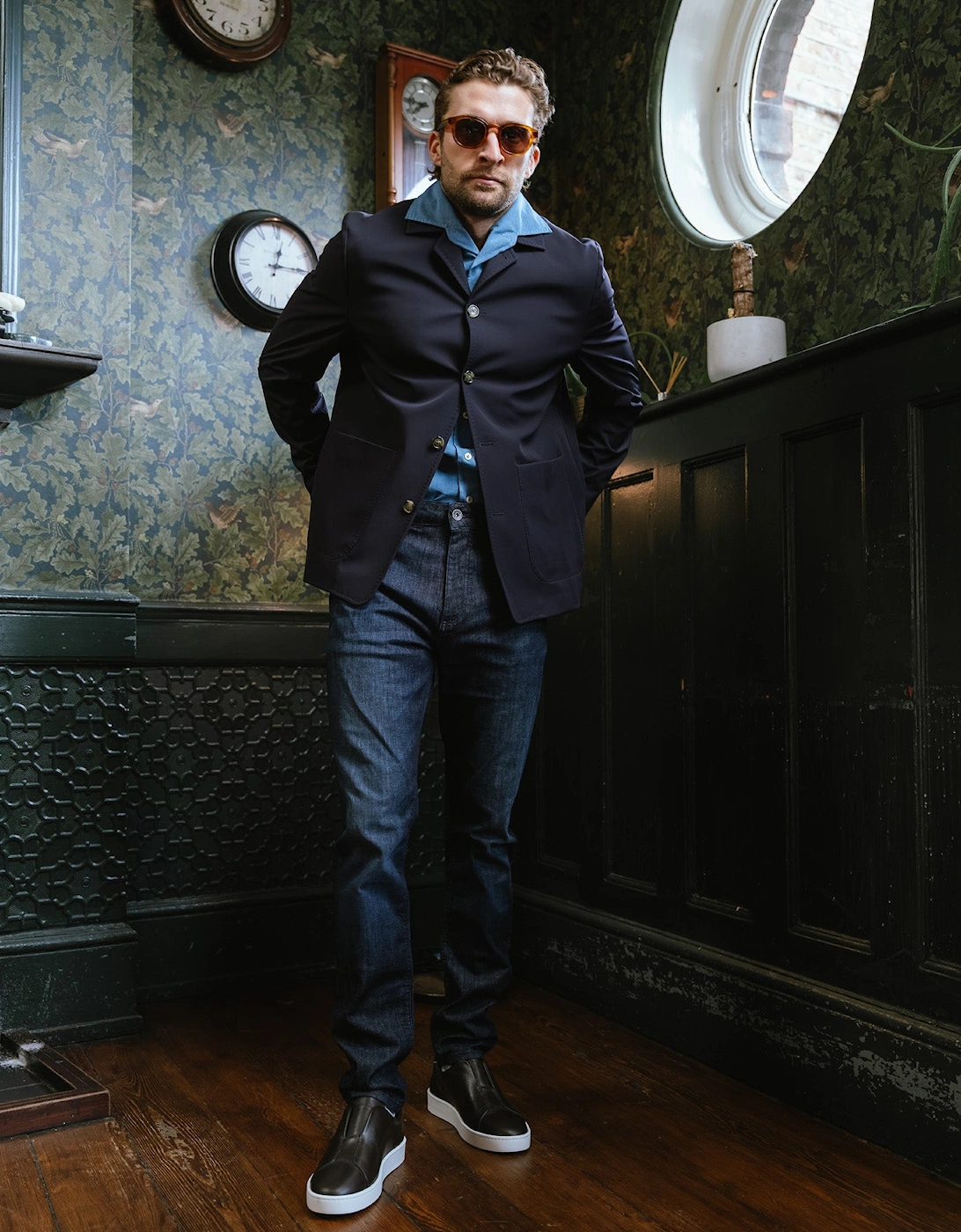 Vingt Quatre Taper Fit Linen Blend Deep Blue Jeans