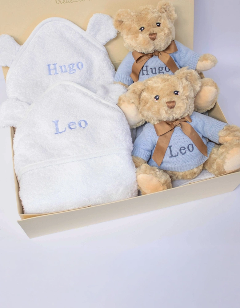 Twin Boys Teddy and Towel Gift Set