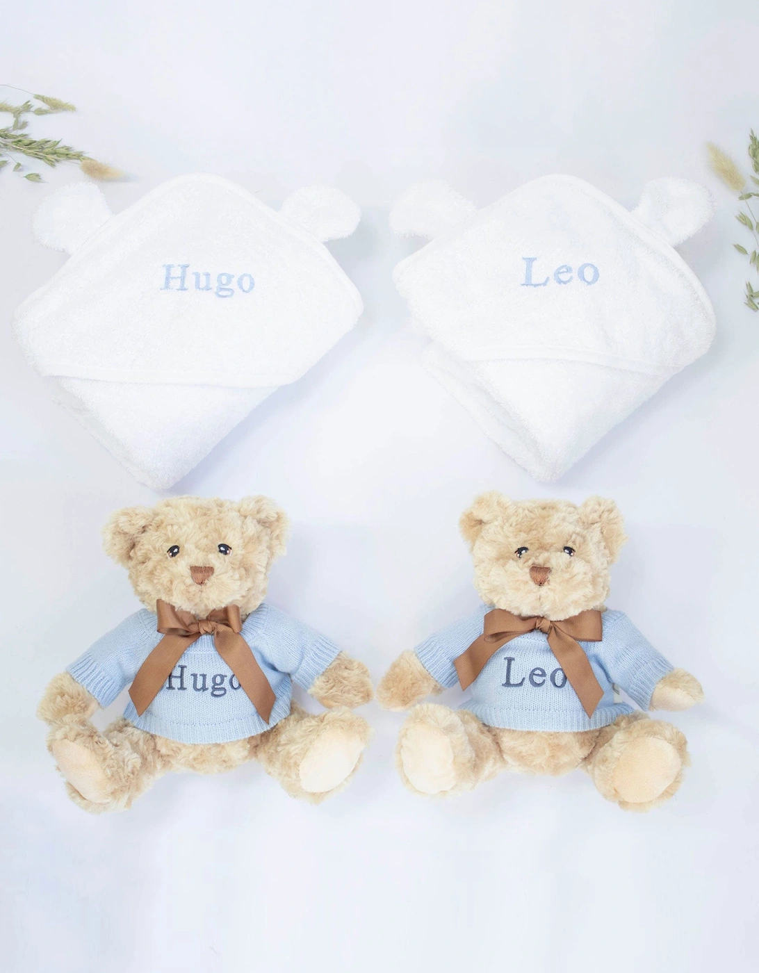 Twin Boys Teddy and Towel Gift Set