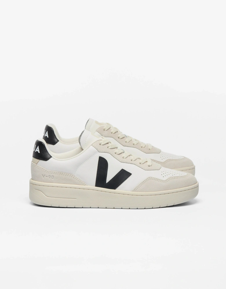 VEJA V-90 OT Leather Mens Trainers - White/Black