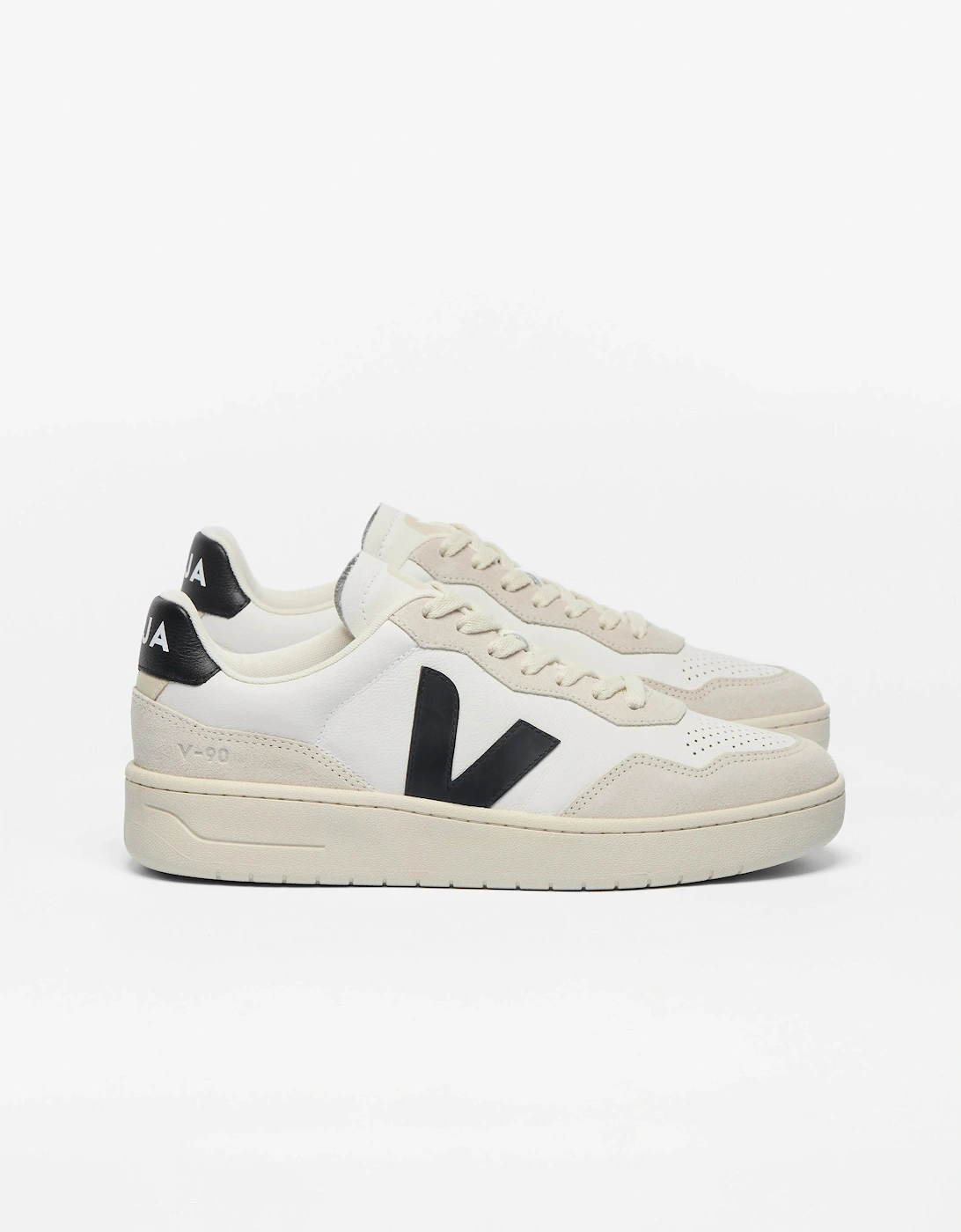 VEJA V-90 OT Leather Mens Trainers - White/Black, 4 of 3