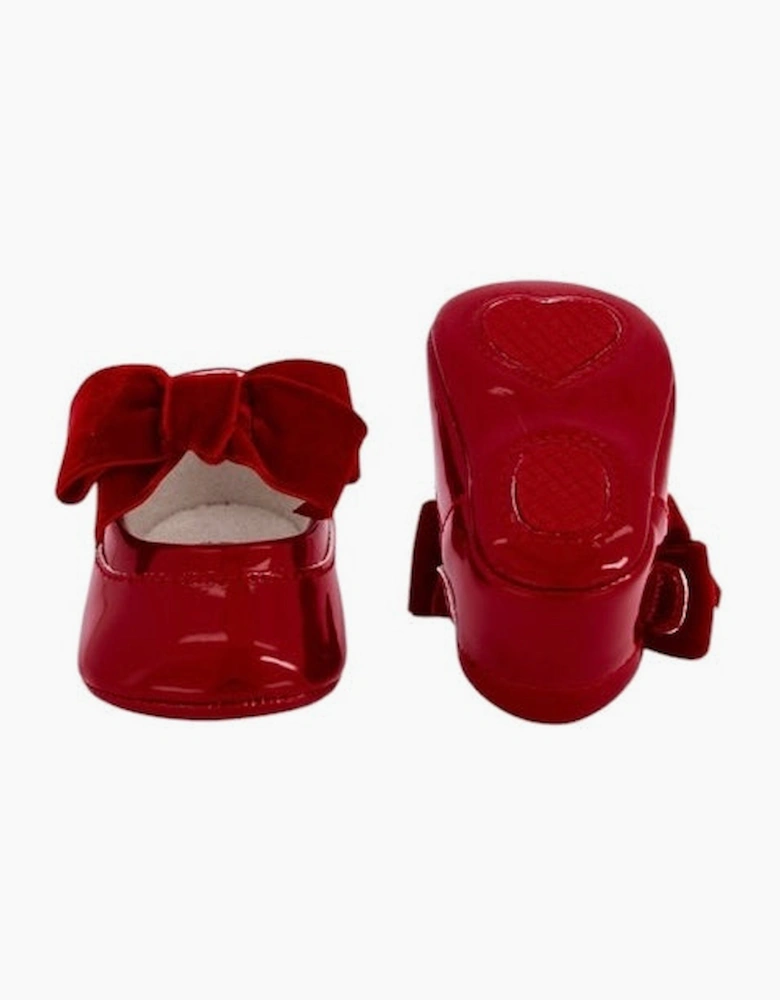 Girls Red Velvet Bow Pre Walker Shoes