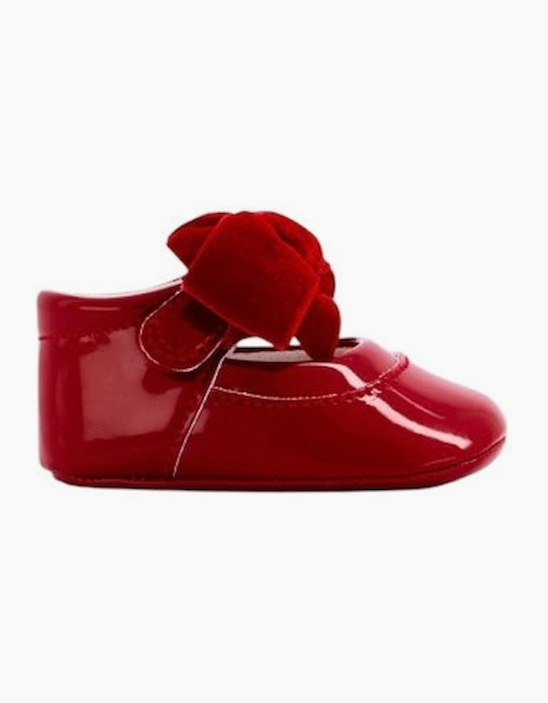 Girls Red Velvet Bow Pre Walker Shoes