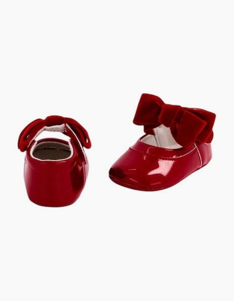 Girls Red Velvet Bow Pre Walker Shoes